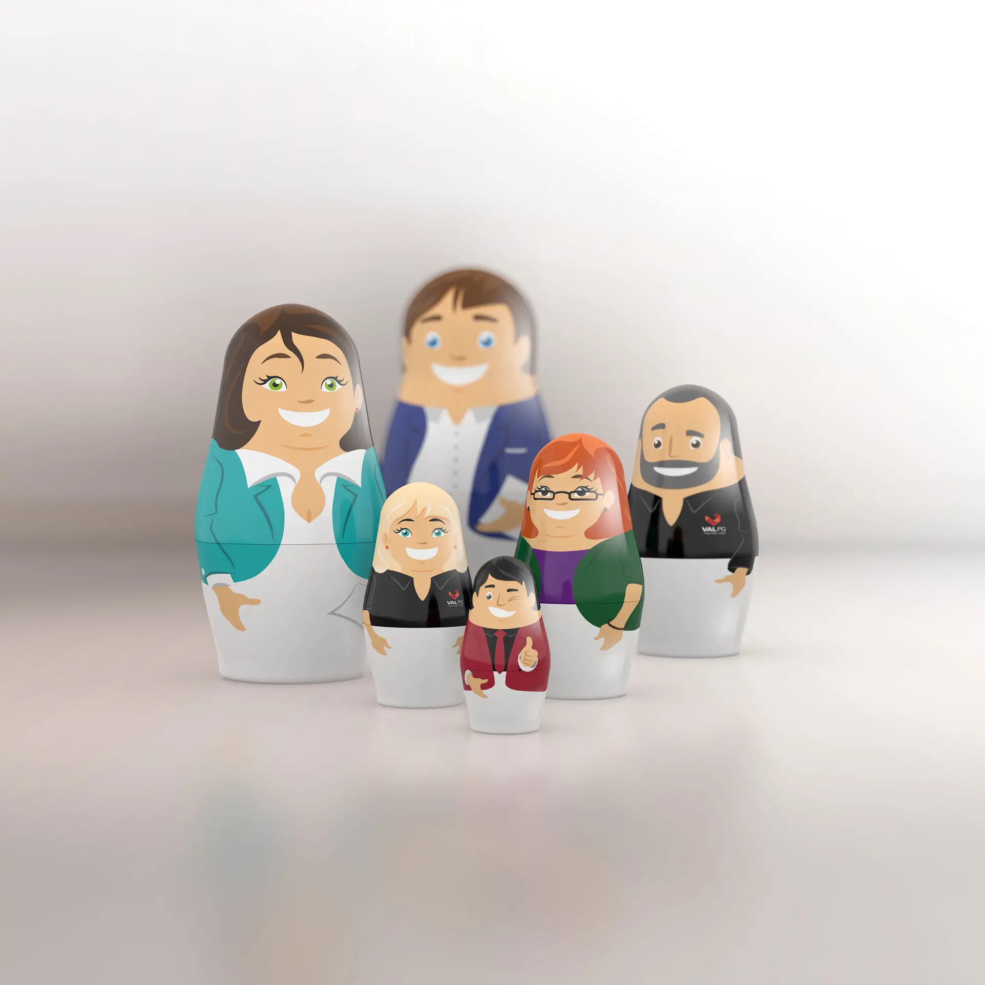 Design 3d-Famille-de-5-poupées-russes+client-heureux Val PG